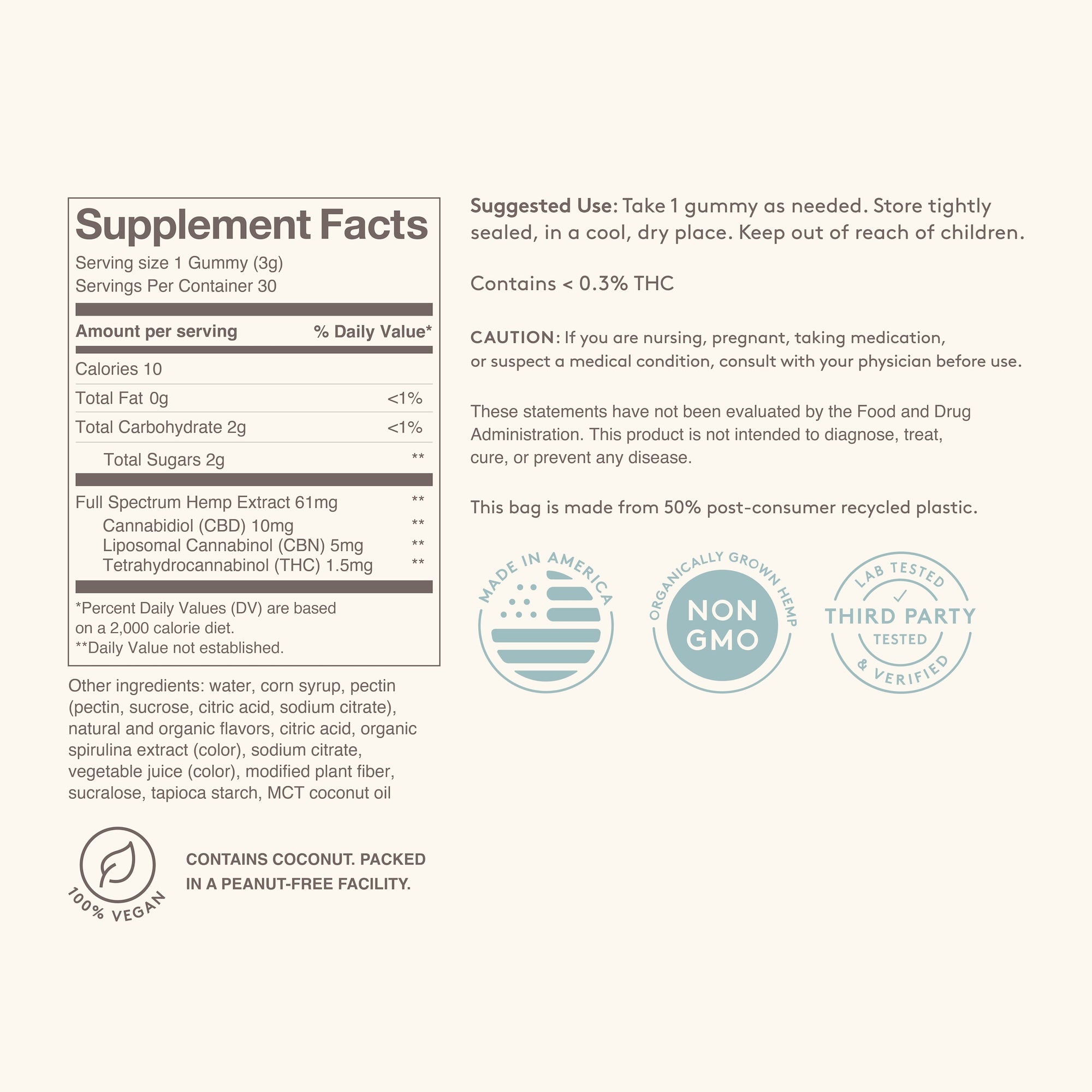 Supplement facts for Feals Bedtime Berry Sleep gummies