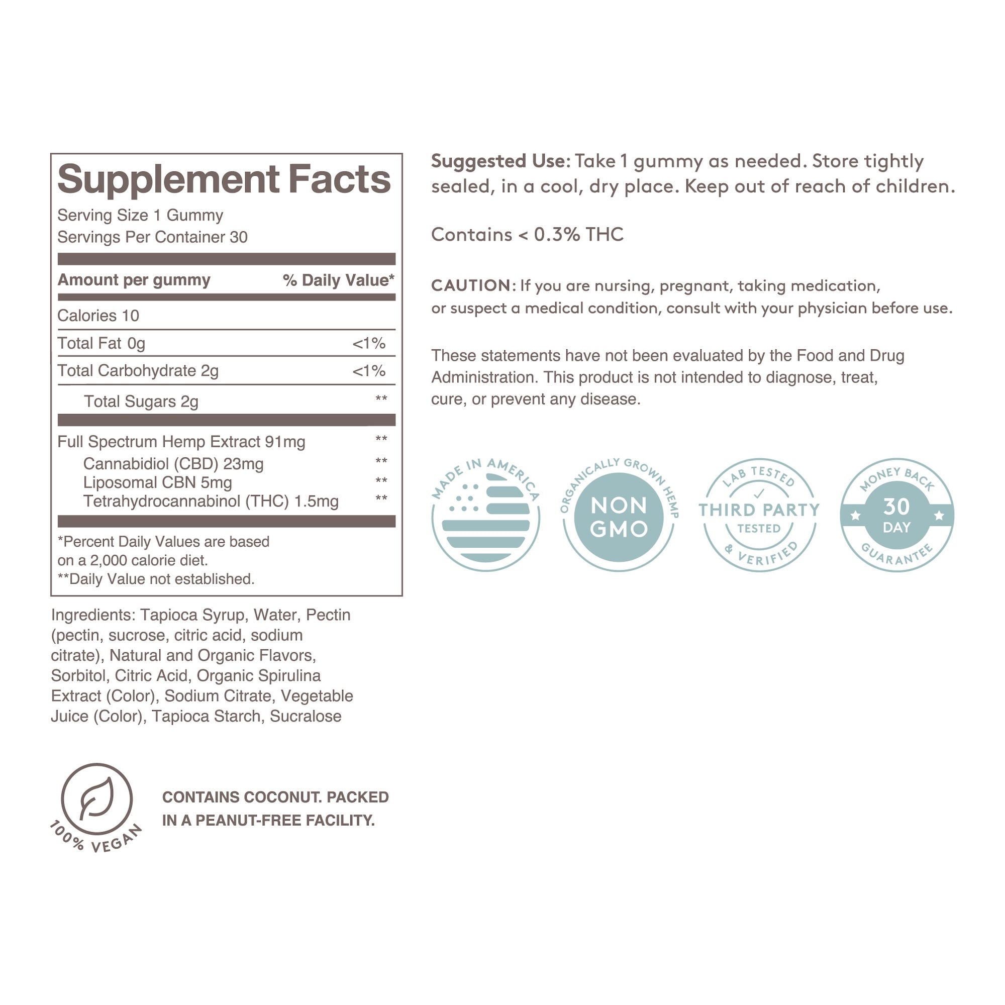 Supplement facts for Feals Bedtime Berry Sleep gummies
