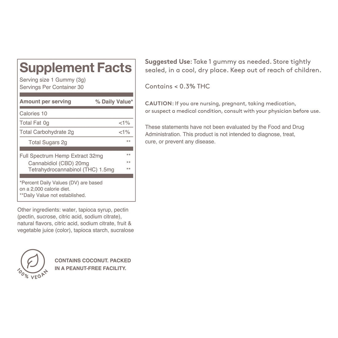 Supplement Facts information for Feals Tranquil Tangerine Relax Gummies