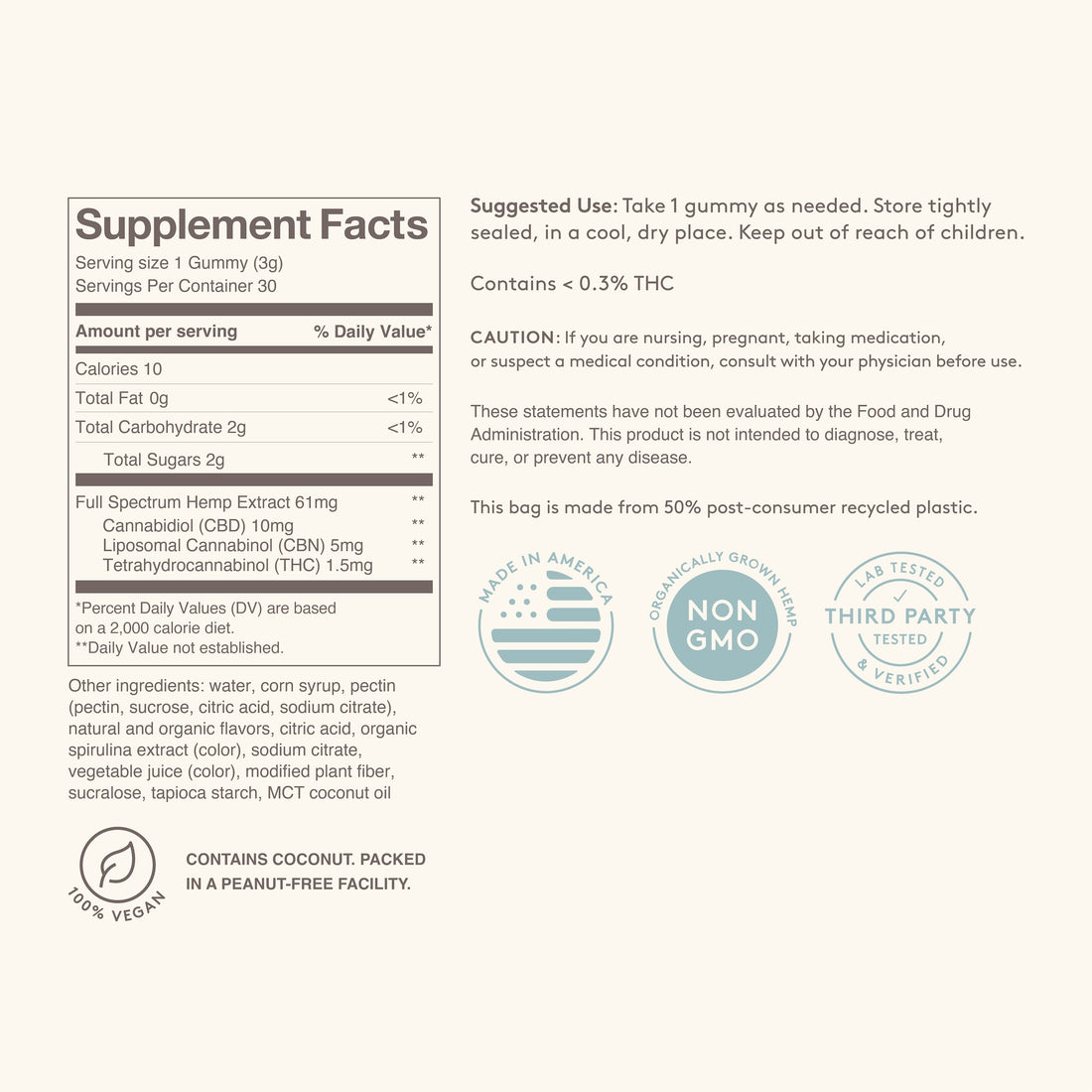 Supplement facts for Feals Bedtime Berry Sleep gummies